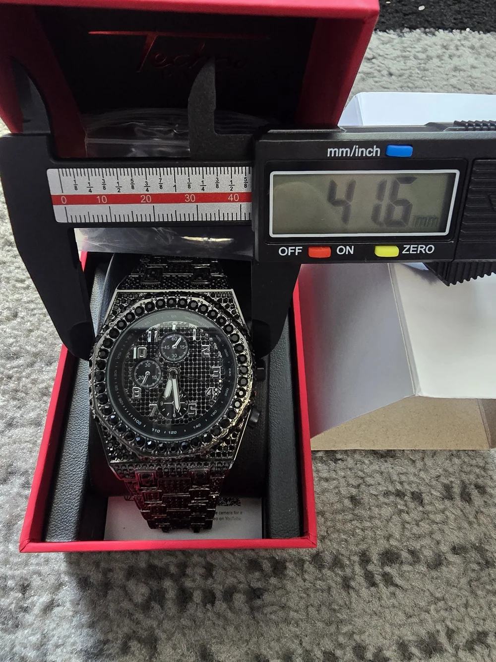 Black Men’s Crystal-Accented Chronograph Watch